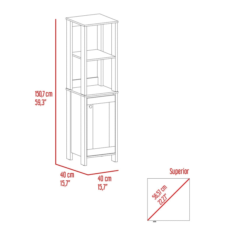 Meuble de salle de bain haut avec étagères ouvertes et porte simple Gris clair