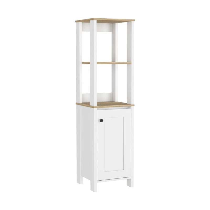 Meuble de salle de bain haut avec étagères ouvertes et porte simple Gris clair