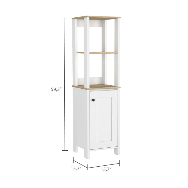 Meuble de salle de bain haut avec étagères ouvertes et porte simple Gris clair