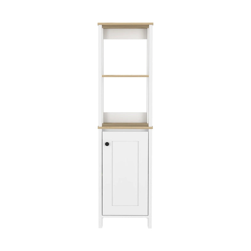 Meuble de salle de bain haut avec étagères ouvertes et porte simple Gris clair