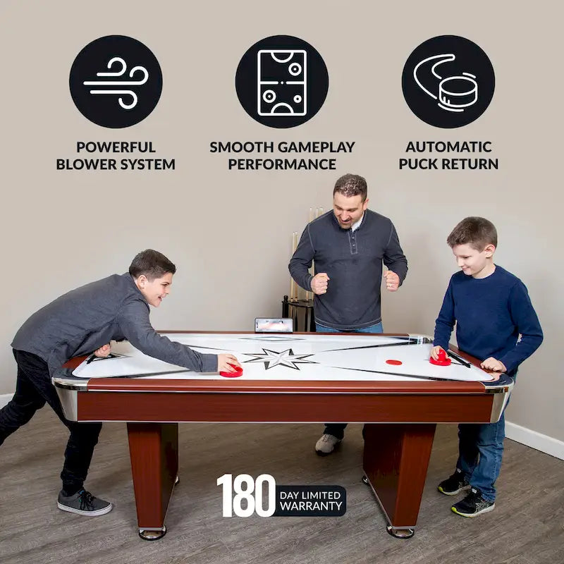 Table de air hockey 72 pouces avec tableau de score LED, finition cerisier, pieds marron