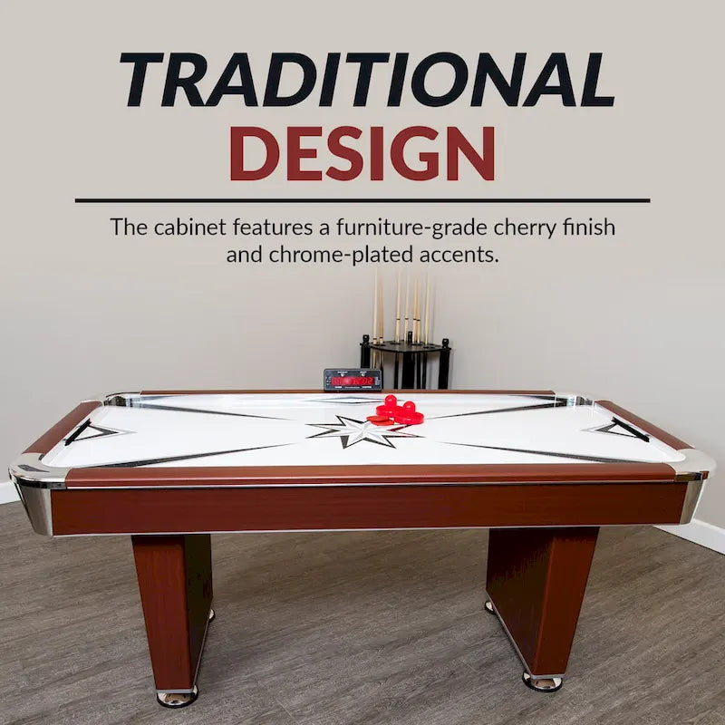 Table de air hockey 72 pouces avec tableau de score LED, finition cerisier, pieds marron