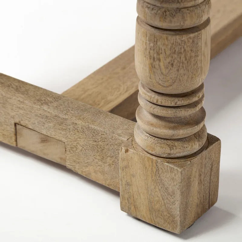Banc d'appoint rembourré en jute rayé beige marron avec cadre en bois massif
