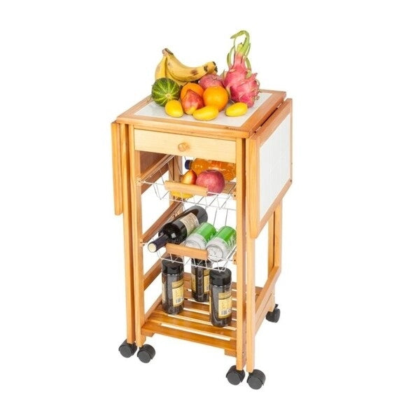 Desserte de cuisine pliante à plateau céramique avec rangements
