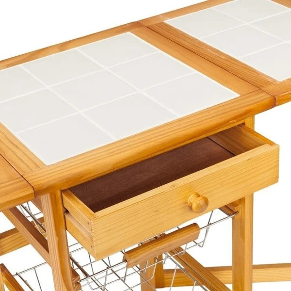 Desserte de cuisine pliante à plateau céramique avec rangements
