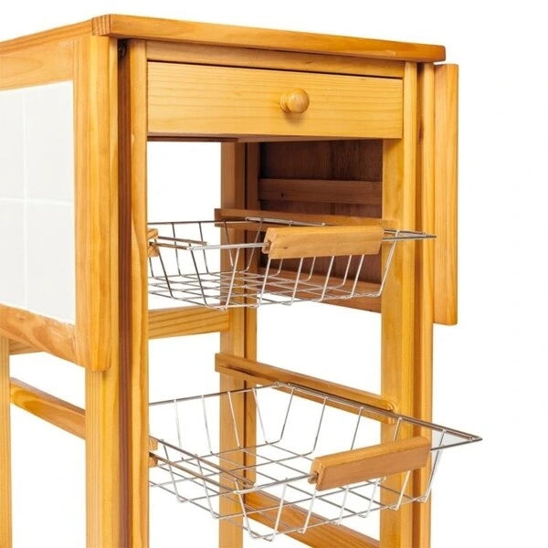 Desserte de cuisine pliante à plateau céramique avec rangements