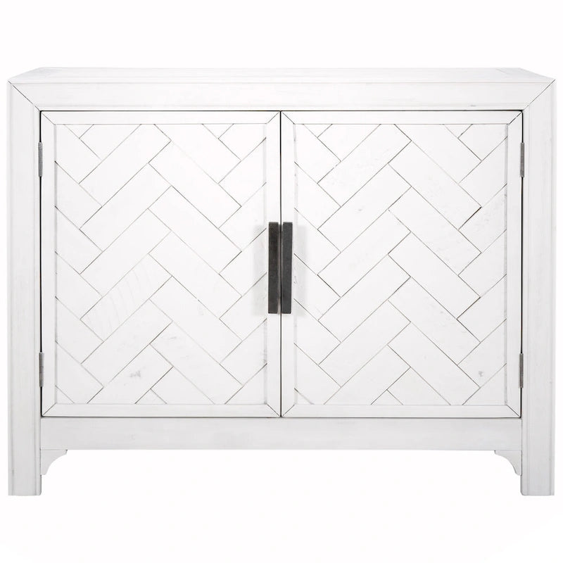 Buffet bas accentué à double porte à chevrons et étagères réglables, style antique