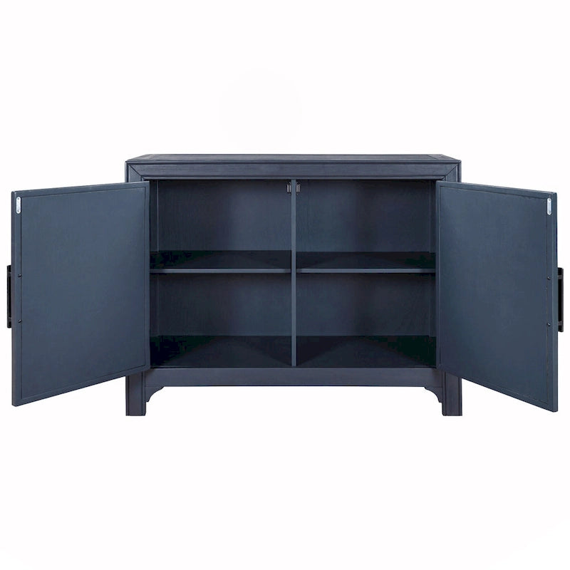 Buffet bas accentué à double porte à chevrons et étagères réglables, style antique