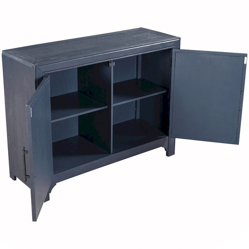 Buffet bas accentué à double porte à chevrons et étagères réglables, style antique