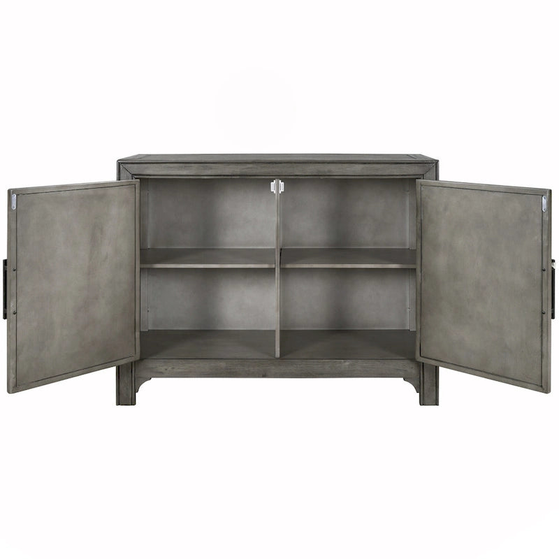 Buffet bas accentué à double porte à chevrons et étagères réglables, style antique