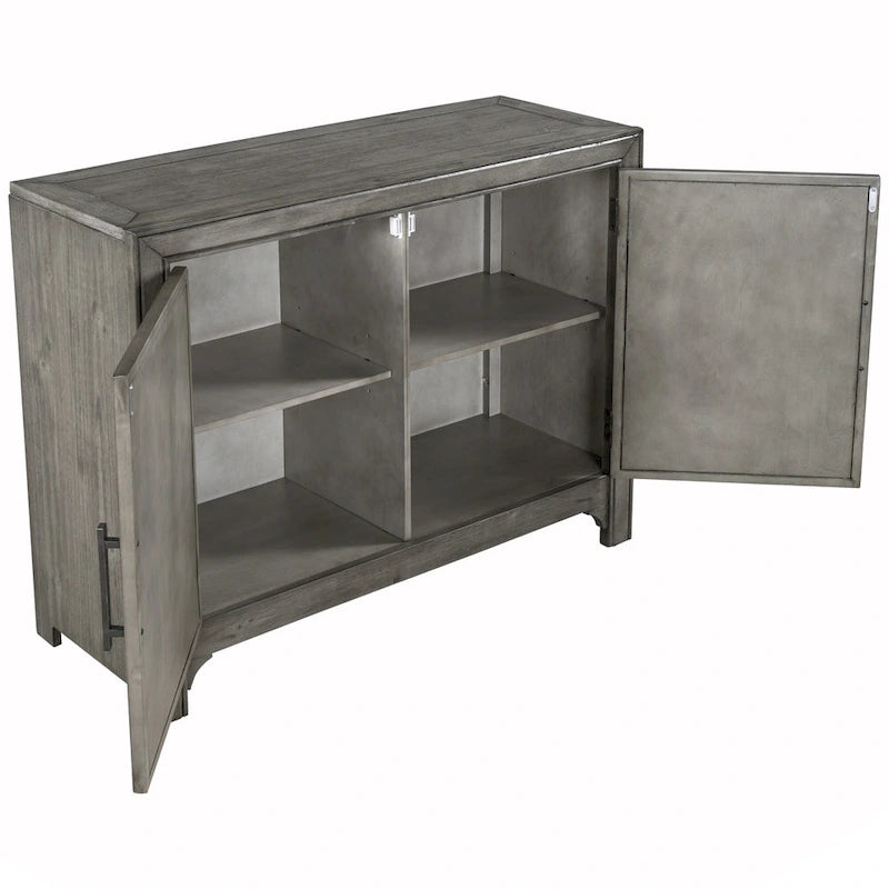 Buffet bas accentué à double porte à chevrons et étagères réglables, style antique