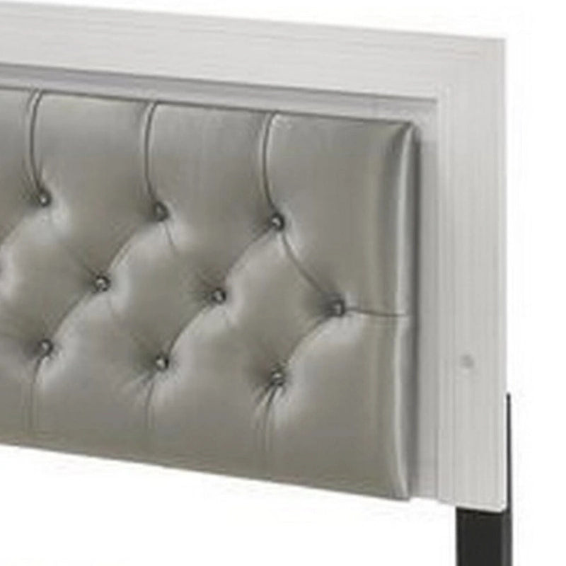 Lit Queen Size avec garniture LED et tête de lit en similicuir capitonnée de couleur blanche