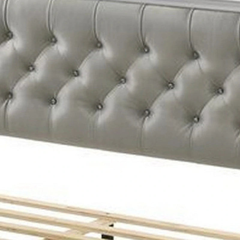 Lit Queen Size avec garniture LED et tête de lit en similicuir capitonnée de couleur blanche