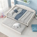 Lit de repos double capitonné beige avec lit gigogne en lin