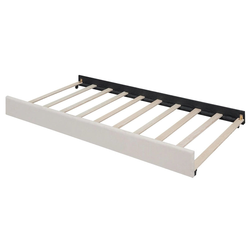 Lit de repos double capitonné beige avec lit gigogne en lin