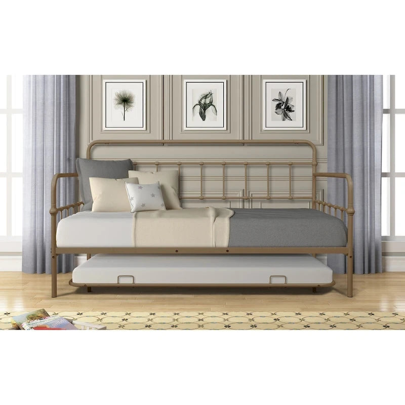 Cadre de lit de repos moderne en métal à lattes Blanc Noir Bronze Chambre à coucher
