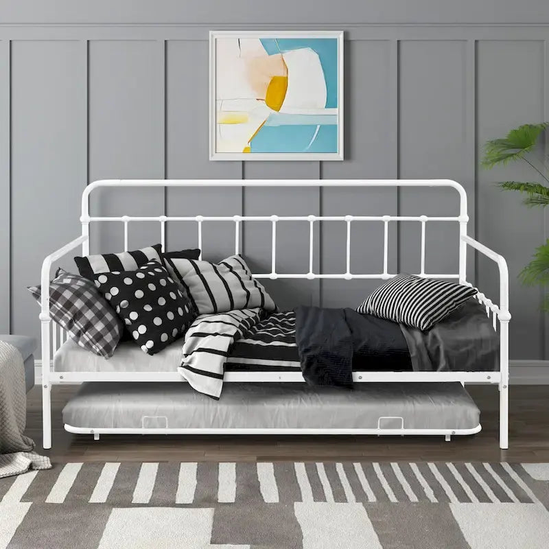 Cadre de lit de repos moderne en métal à lattes Blanc Noir Bronze Chambre à coucher