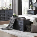 Banc de rangement 5 tiroirs de style ferme avec poignées coquilles, finition gris foncé