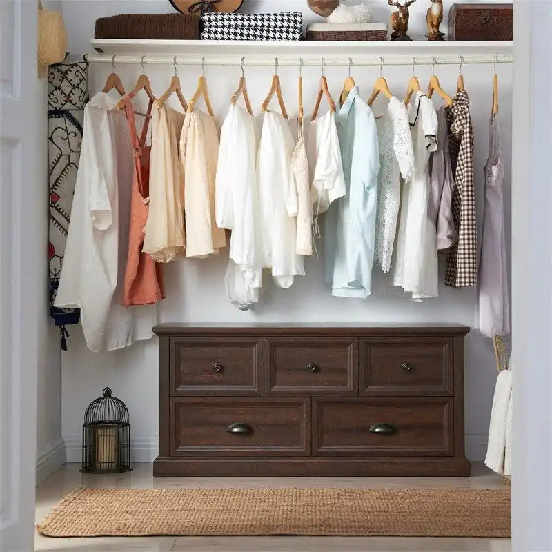 Banc de rangement 5 tiroirs de style ferme avec poignées coquilles, finition gris foncé