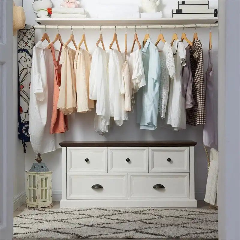 Banc de rangement 5 tiroirs de style ferme avec poignées coquilles, finition gris foncé