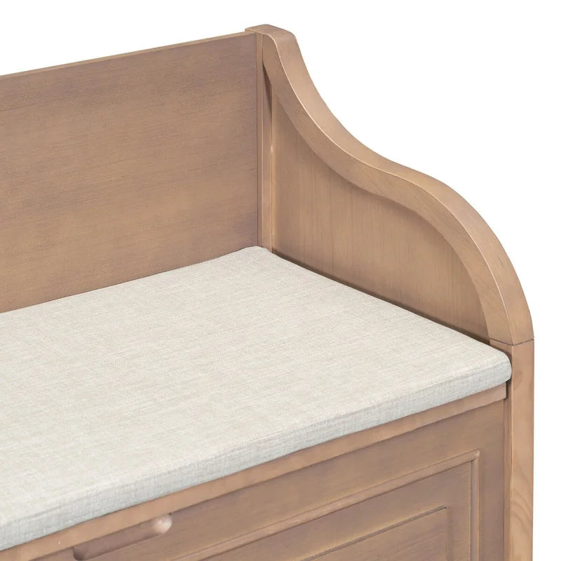 Banc de rangement d'entrée en bois style rustique avec compartiment caché et siège rembourré