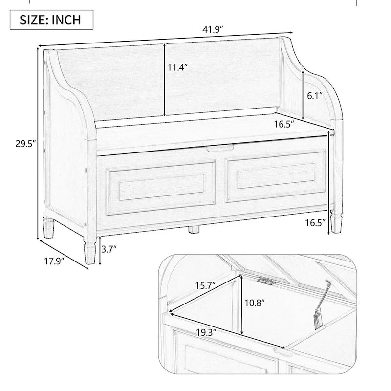 Banc de rangement d'entrée en bois style rustique avec compartiment caché et siège rembourré