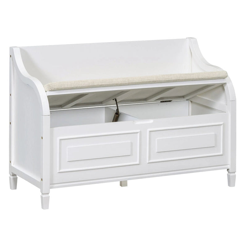 Banc de rangement d'entrée en bois style rustique avec compartiment caché et siège rembourré