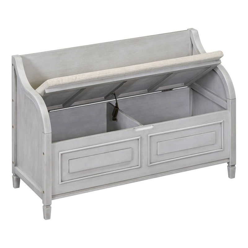 Banc de rangement d'entrée en bois style rustique avec compartiment caché et siège rembourré