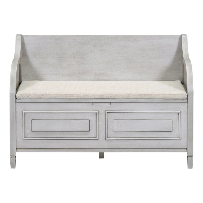 Banc de rangement d'entrée en bois style rustique avec compartiment caché et siège rembourré