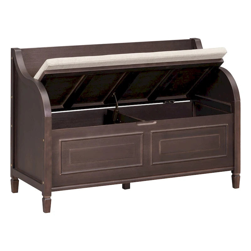 Banc de rangement d'entrée en bois style rustique avec compartiment caché et siège rembourré