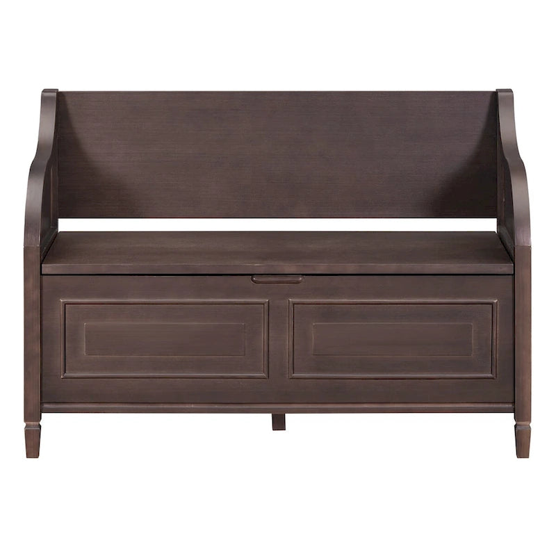Banc de rangement d'entrée en bois style rustique avec compartiment caché et siège rembourré