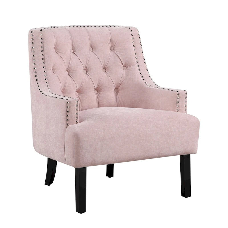 Fauteuil d'appoint capitonné avec garniture cloutée et pieds en bois massif
