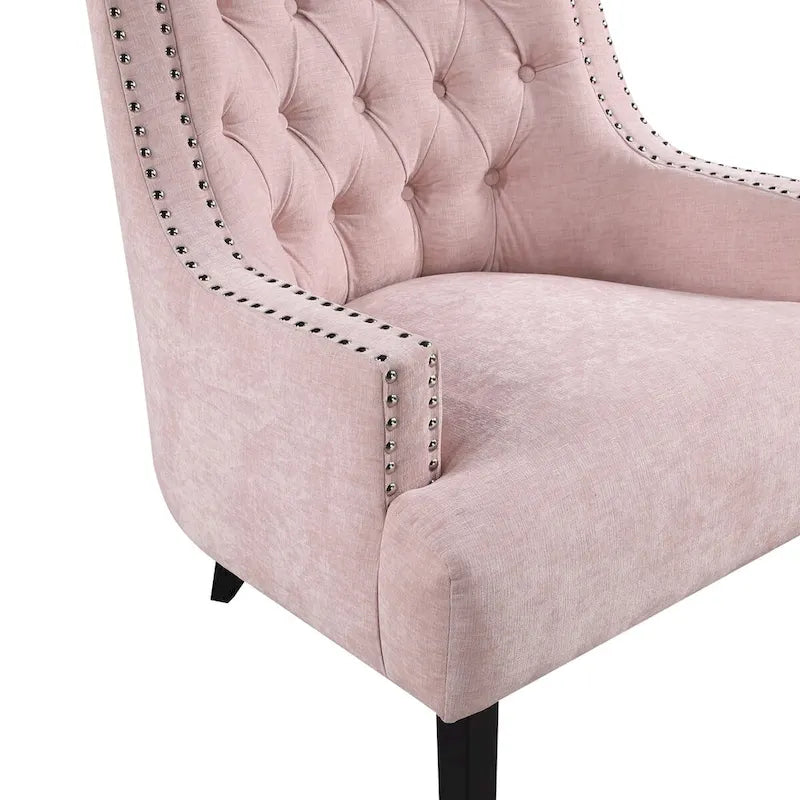 Fauteuil d'appoint capitonné avec garniture cloutée et pieds en bois massif