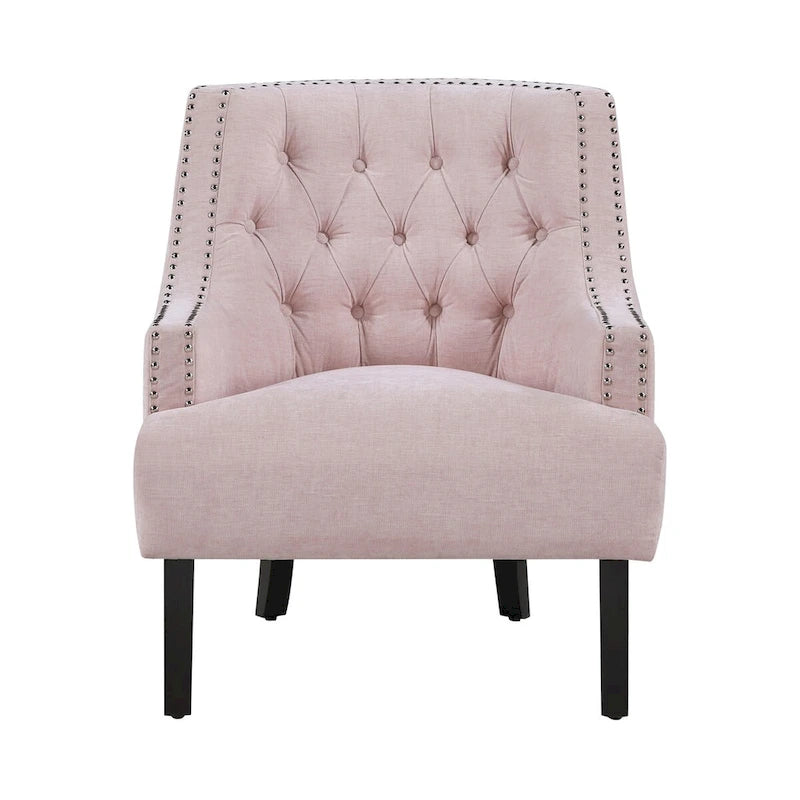 Fauteuil d'appoint capitonné avec garniture cloutée et pieds en bois massif