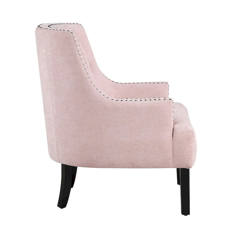 Fauteuil d'appoint capitonné avec garniture cloutée et pieds en bois massif