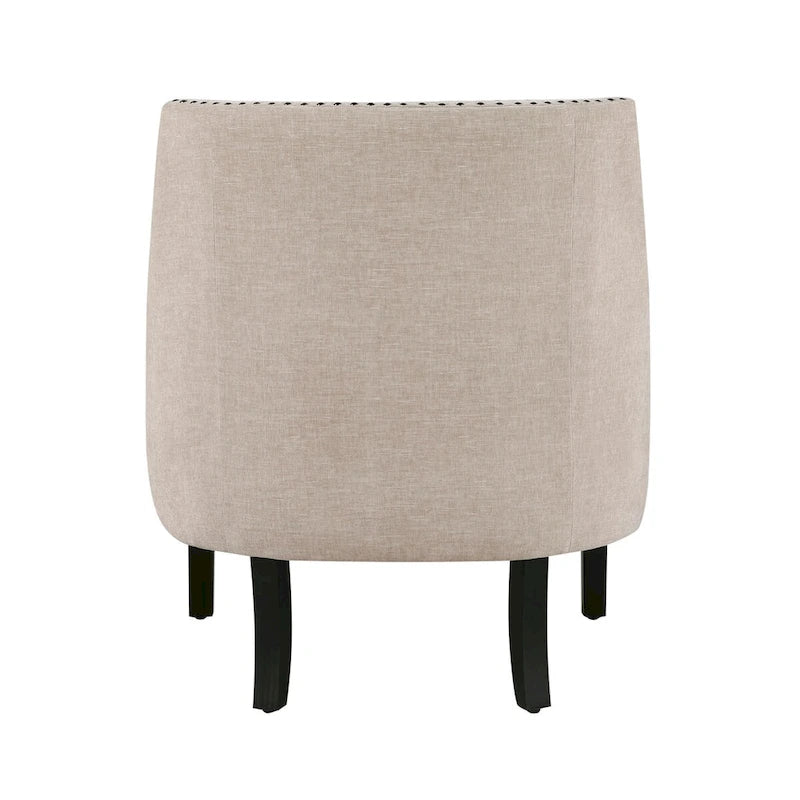 Fauteuil d'appoint capitonné avec garniture cloutée et pieds en bois massif