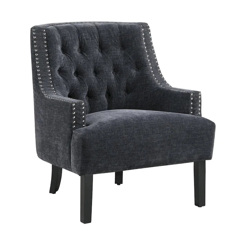 Fauteuil d'appoint capitonné avec garniture cloutée et pieds en bois massif