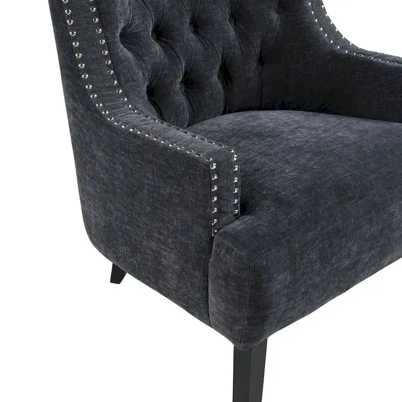 Fauteuil d'appoint capitonné avec garniture cloutée et pieds en bois massif