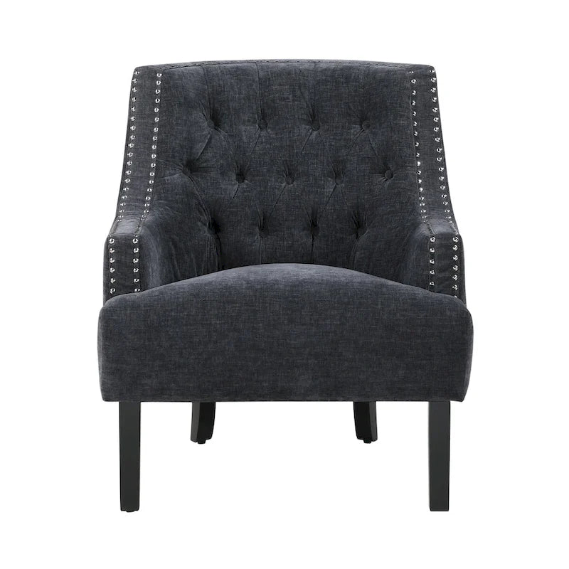 Fauteuil d'appoint capitonné avec garniture cloutée et pieds en bois massif
