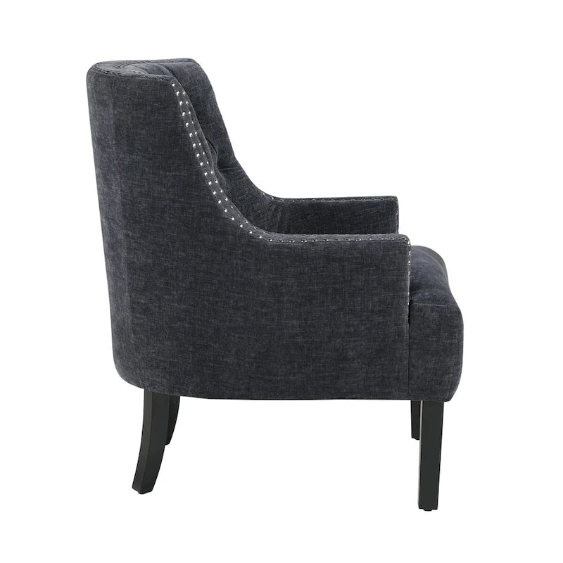 Fauteuil d'appoint capitonné avec garniture cloutée et pieds en bois massif