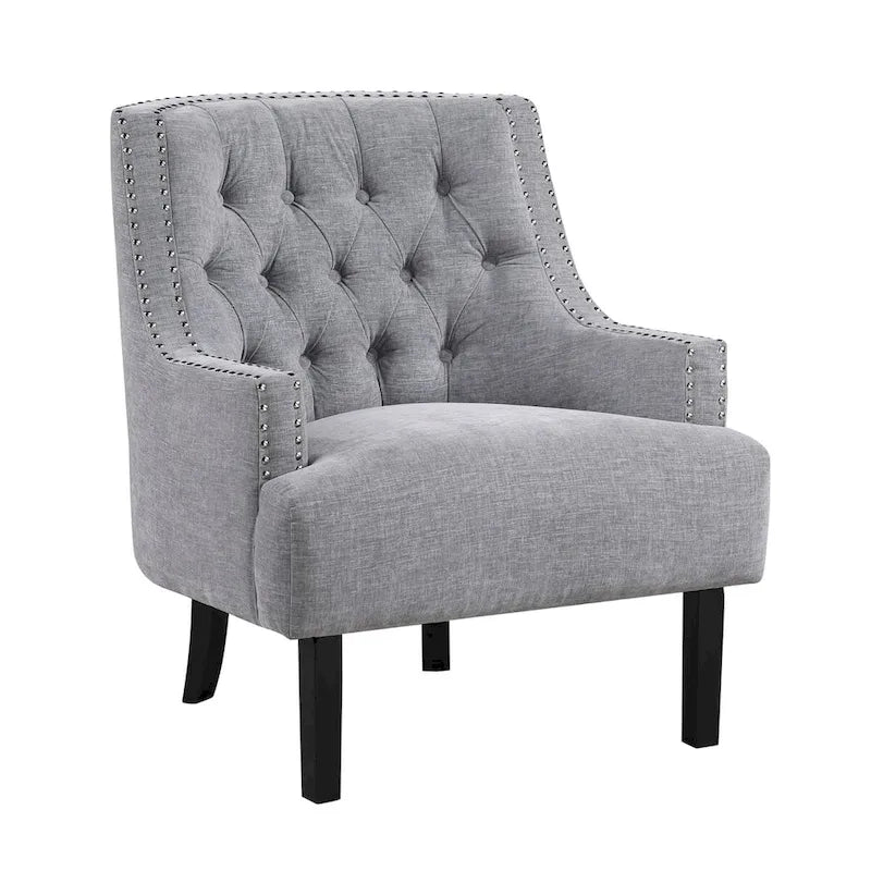 Fauteuil d'appoint capitonné avec garniture cloutée et pieds en bois massif