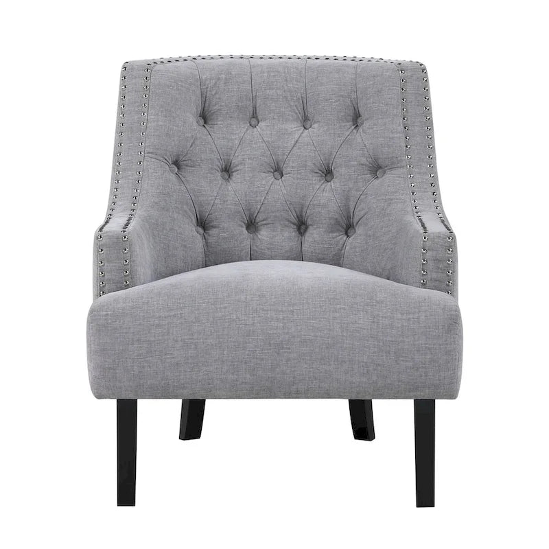 Fauteuil d'appoint capitonné avec garniture cloutée et pieds en bois massif