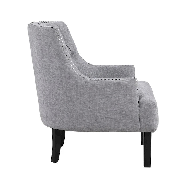 Fauteuil d'appoint capitonné avec garniture cloutée et pieds en bois massif