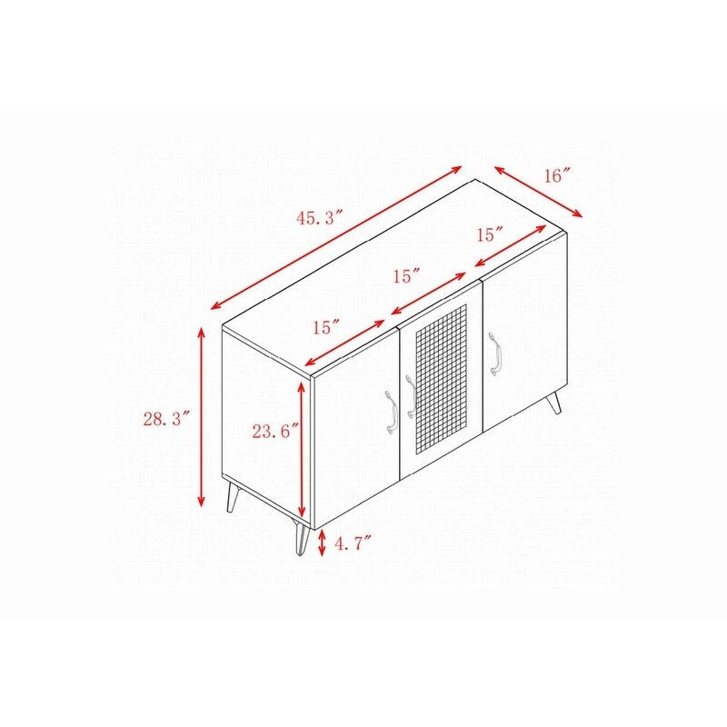 Meuble de rangement à trois portes en rotin tressé et bois naturel, finition naturelle