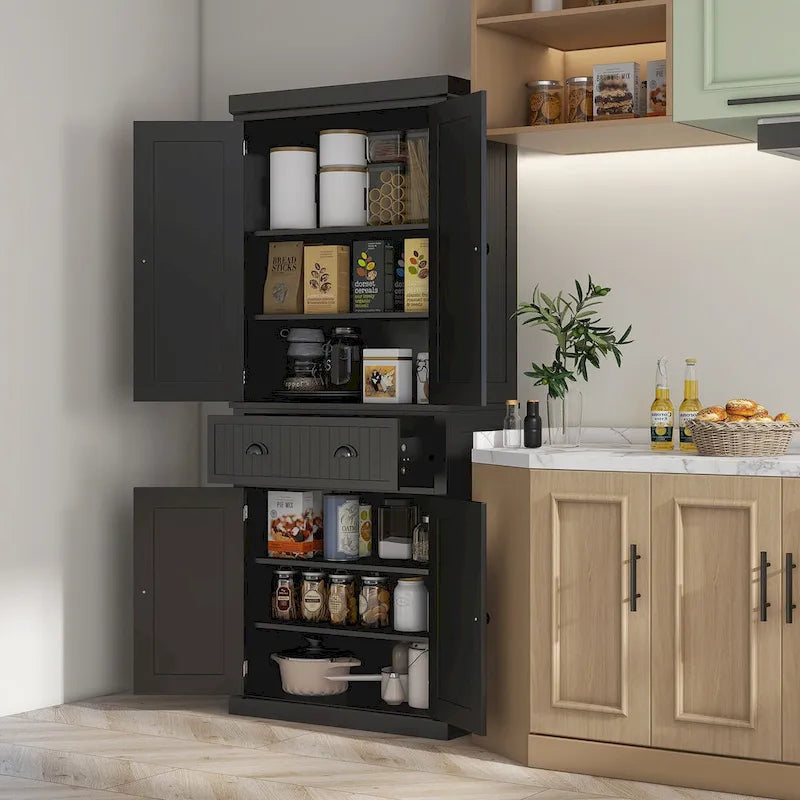Armoire de cuisine haute de style campagnard avec tiroir et étagères réglables