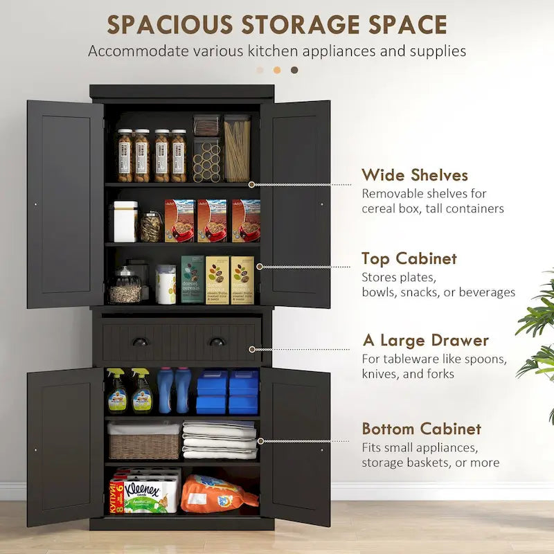 Armoire de cuisine haute de style campagnard avec tiroir et étagères réglables
