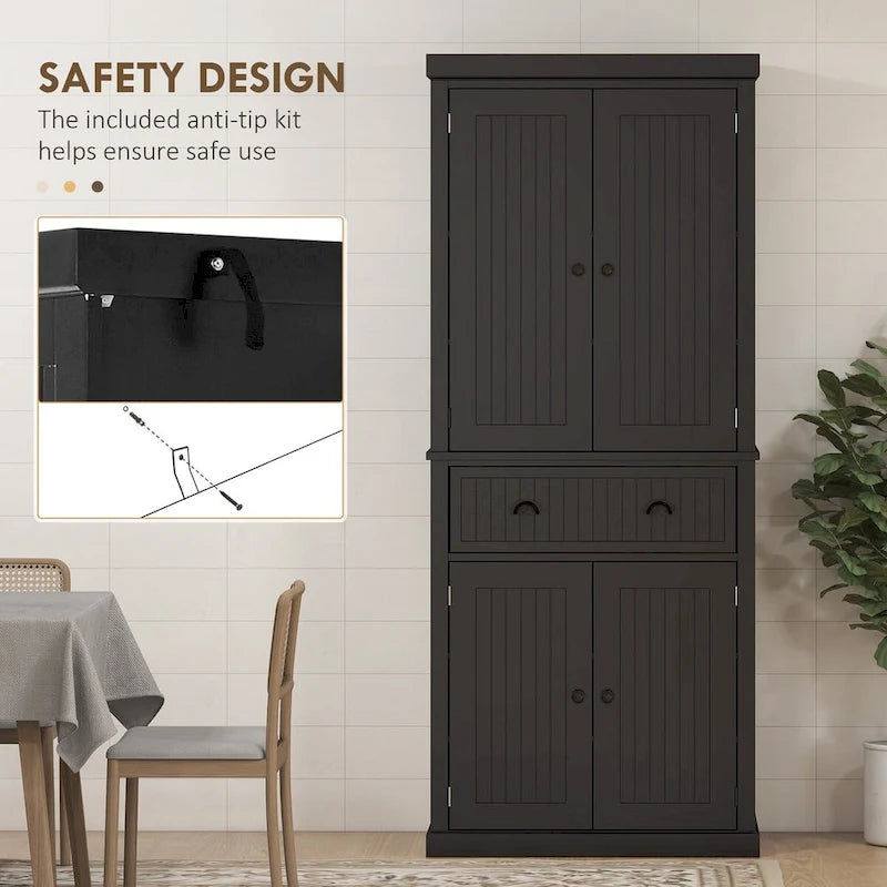 Armoire de cuisine haute de style campagnard avec tiroir et étagères réglables