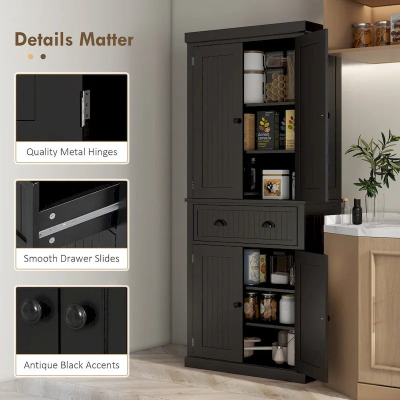 Armoire de cuisine haute de style campagnard avec tiroir et étagères réglables