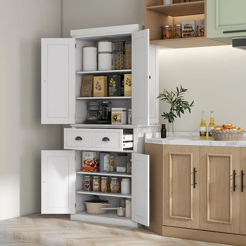 Armoire de cuisine haute de style campagnard avec tiroir et étagères réglables
