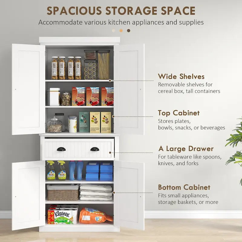 Armoire de cuisine haute de style campagnard avec tiroir et étagères réglables